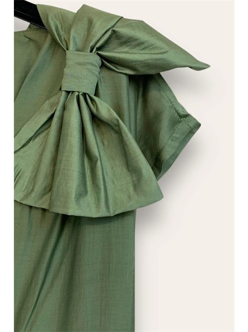 Abito lungo con fiocco sul petto e corpetto in vita LOVEme | IS-12385/Verde Militare